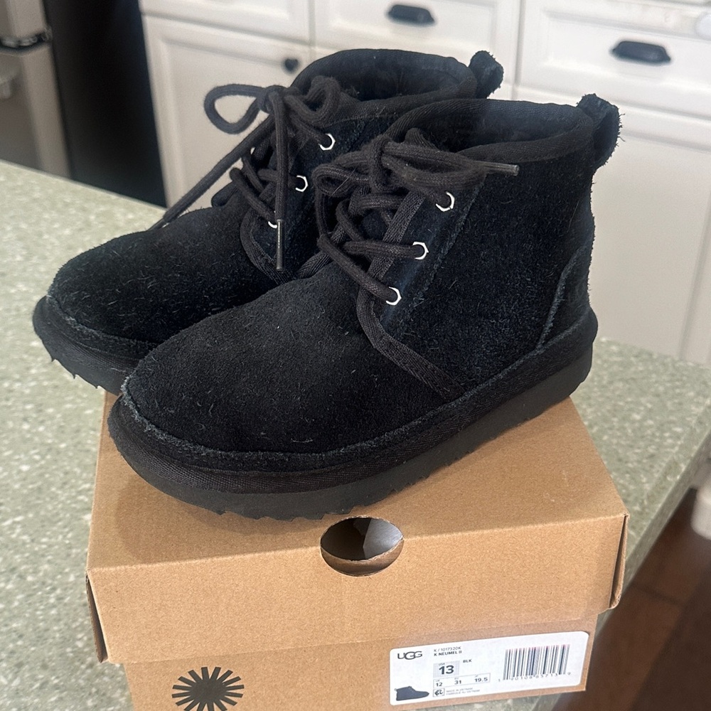 UGG Black Sheepskin Lace-Up Boots